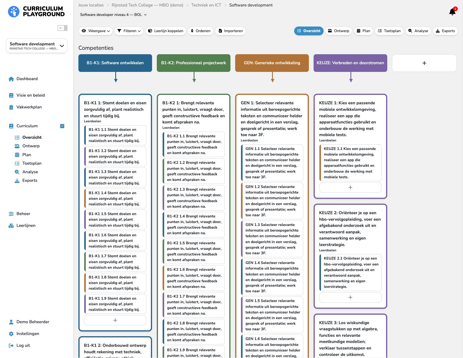 Mbo-curriculum met een geordende structuur van leerresultaten.