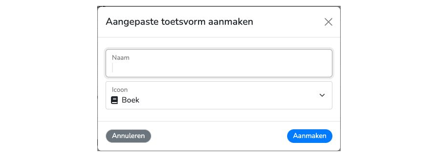 Het venster Aangepaste toetsvorm aanmaken: geef een naam en kies een herkenbaar pictogram.